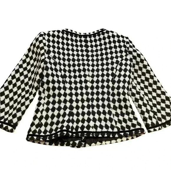 Trina Turk Wool Blend Jacket Size 4 Tweed Preppy Velvet Trim Bows Chic Career - Picture 2 of 10